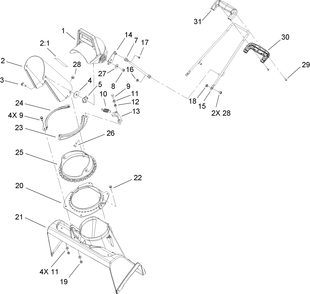 Chute Assembly Diagram and Parts List for 33006 260000001 - 260999999 Lawn Boy Snow Blower